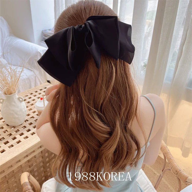 Korean Women Hair Clips Satin Multi-layer Barrette Bow Sagging Hairpins Large Elegant Vintage Overhead Clip Hair Accessories