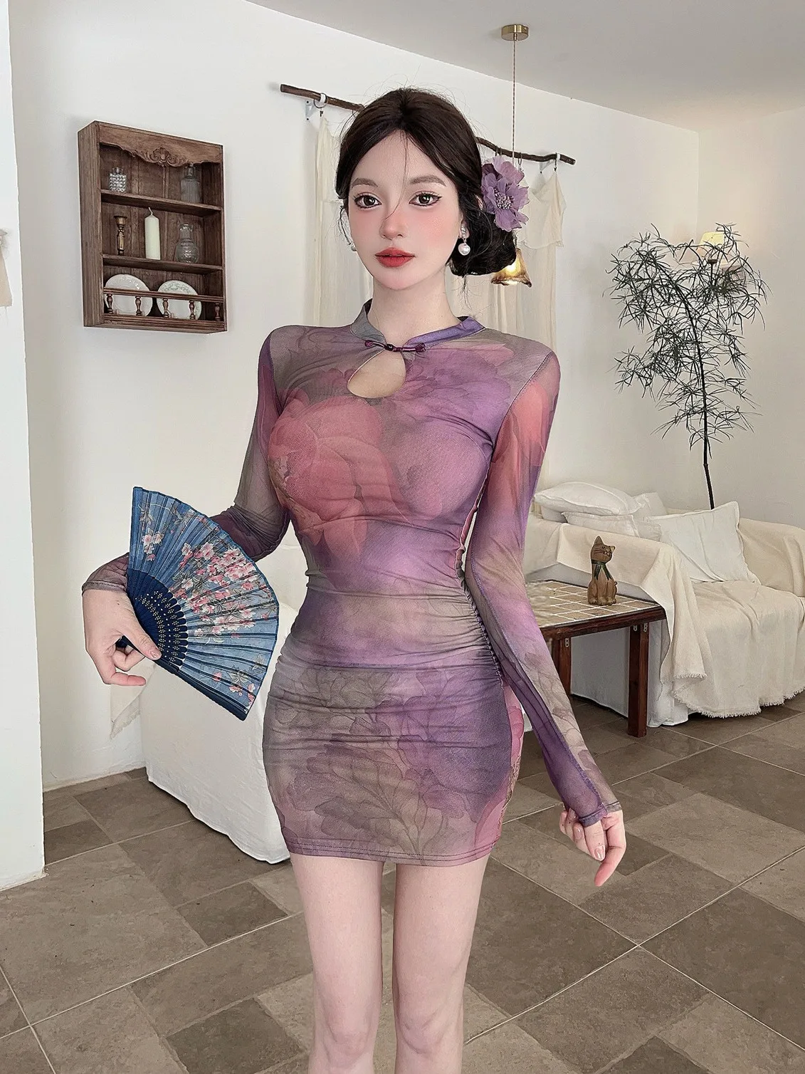 

Sexy Long Sve Wrap Body ort Dr Autumn Winter Vintage New Chinese Sle Button Pleated Slimming Skirt Ci Walk Dr