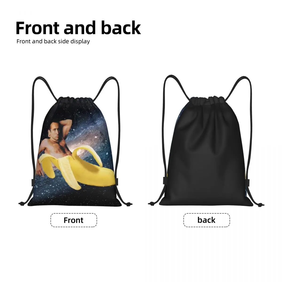 Custom Nicolas Cage In A Banana Drawstring Bags for Shopping Yoga Backpacks Women Men Space Sports Gym Sackpack