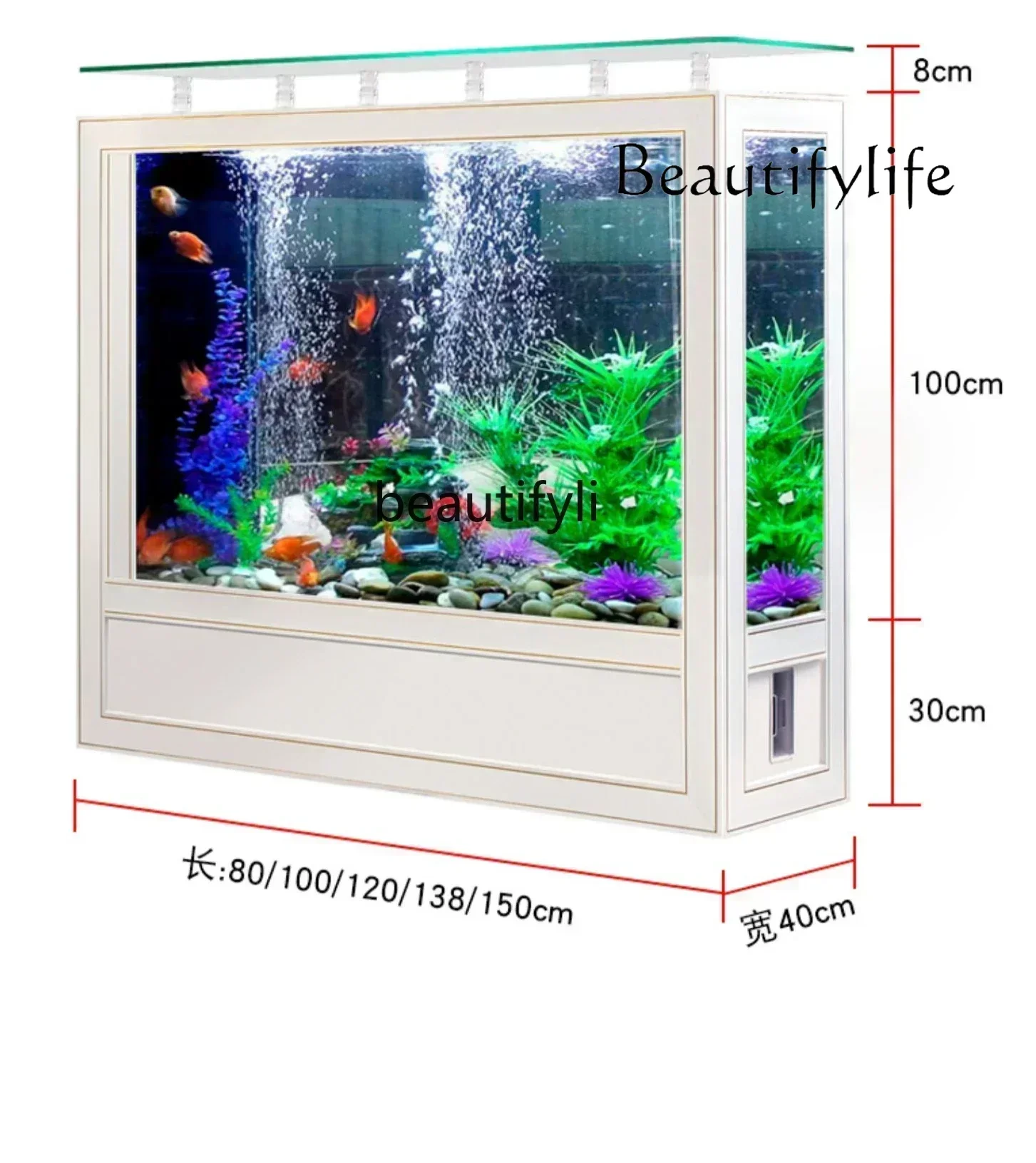 

yj21 Square fish tank living room side filter household entrance screen ecological glass goldfish tank lazy water box