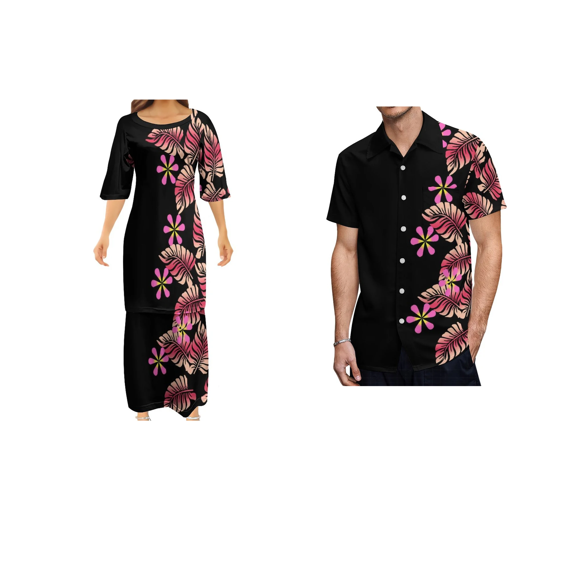 

Custom Design Print Women Dresses Polynesian Traditional Tribal Design Dress 2 Piece Set Collocation Men Shirt Sets Of Couples