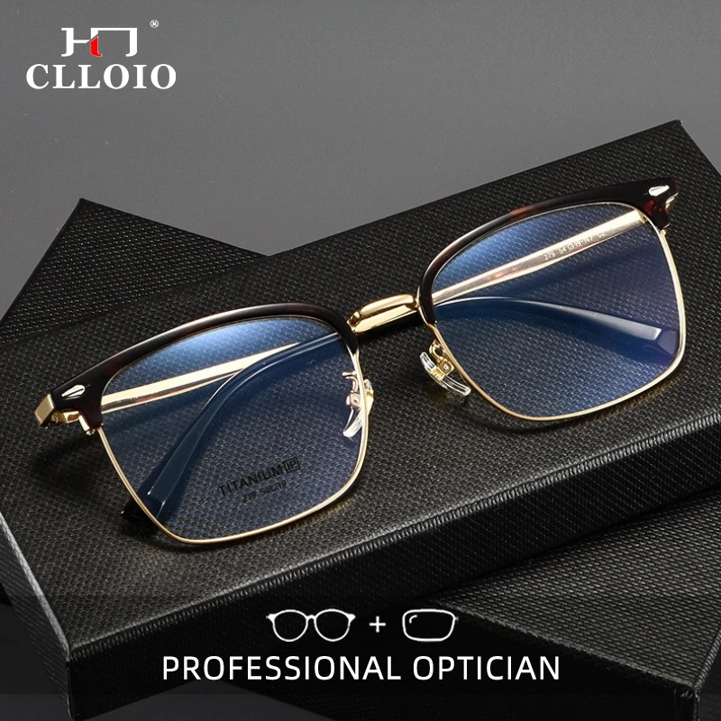 

CLLOIO Ultralight Vintage Titanium Reading Glasses Anti Blue Light Eyebrow Frame Myopia Glasses Progressive Prescription Eyewear