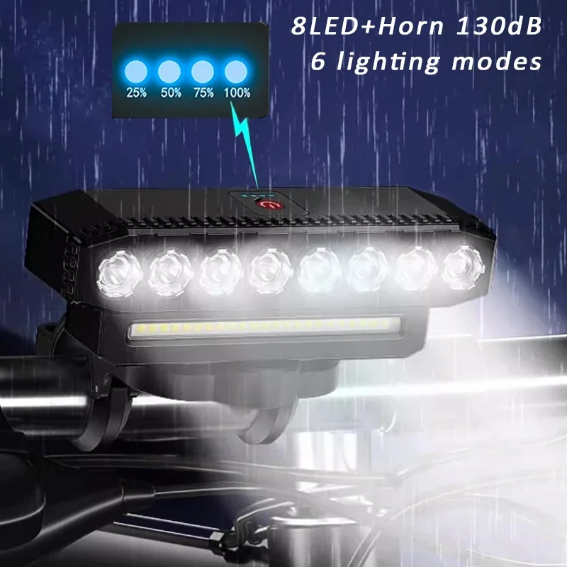 

Bicycle Light 8 LED USB Charging Front Bike Light Waterproof Cycling Headlight Flashlight 6 Lighting Modes Road MTB Riding Lamp
