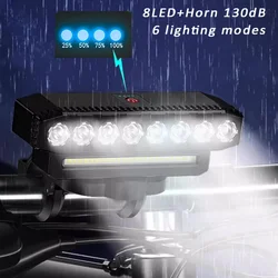 Bicycle Light 8 LED USB Charging Front Bike Light Waterproof Cycling Headlight Flashlight 6 Lighting Modes Road MTB Riding Lamp