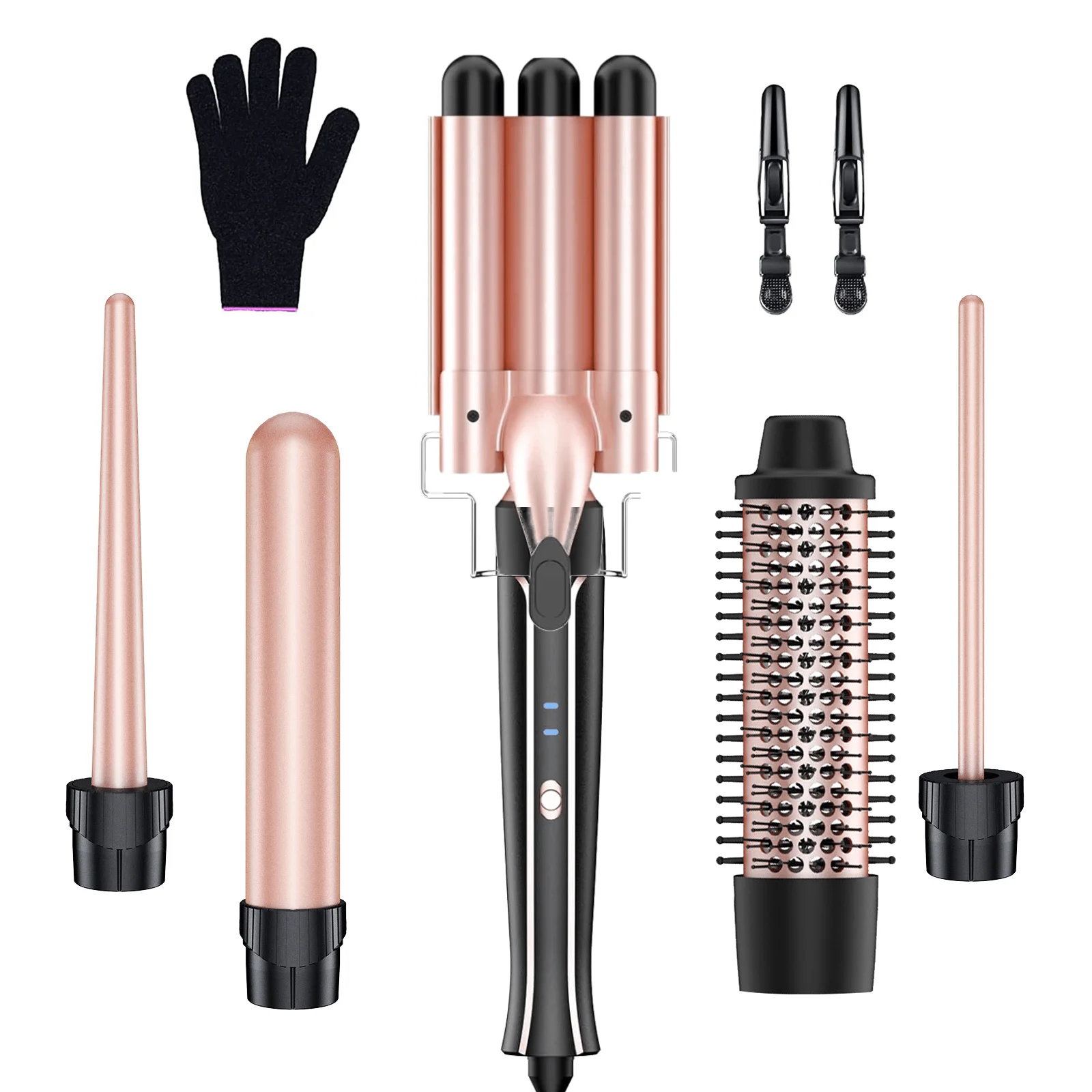 YAWEEN 5-in-1 Curling Iron Set, Instant Heating Curling Iron With Curling Brush, Replaceable Ceramic Iron