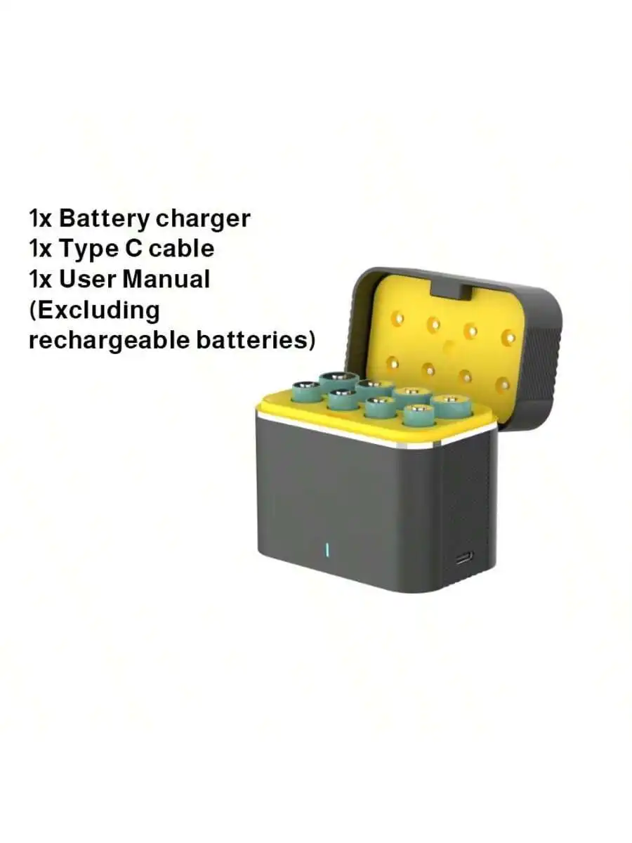 

8-Slot AA Battery Charger With Type-C Fast Charging, Intelligent Independent Charging For Home Office