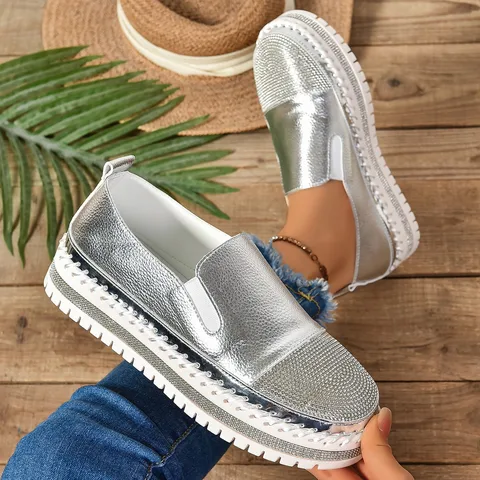 Le Fu Shoes Женские новые туфли Lazy Shoes на толстой подошве Белые туфли Женские одинарные туфли с плоской подошвой Water Diamond