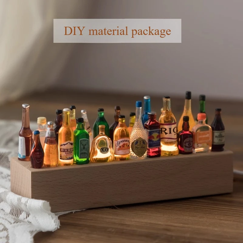 

Wooden night light for wine bottles mini food and play home atmosphere light diy cute and retro creative gift decoration