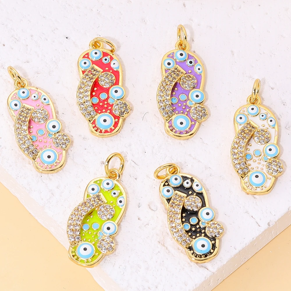 Juya Handicraft Colorful Enamel Pendants Slippers Hamsa Fatima Turkish Greek Evil Eye Charms For DIY Fashion Jewelry Making