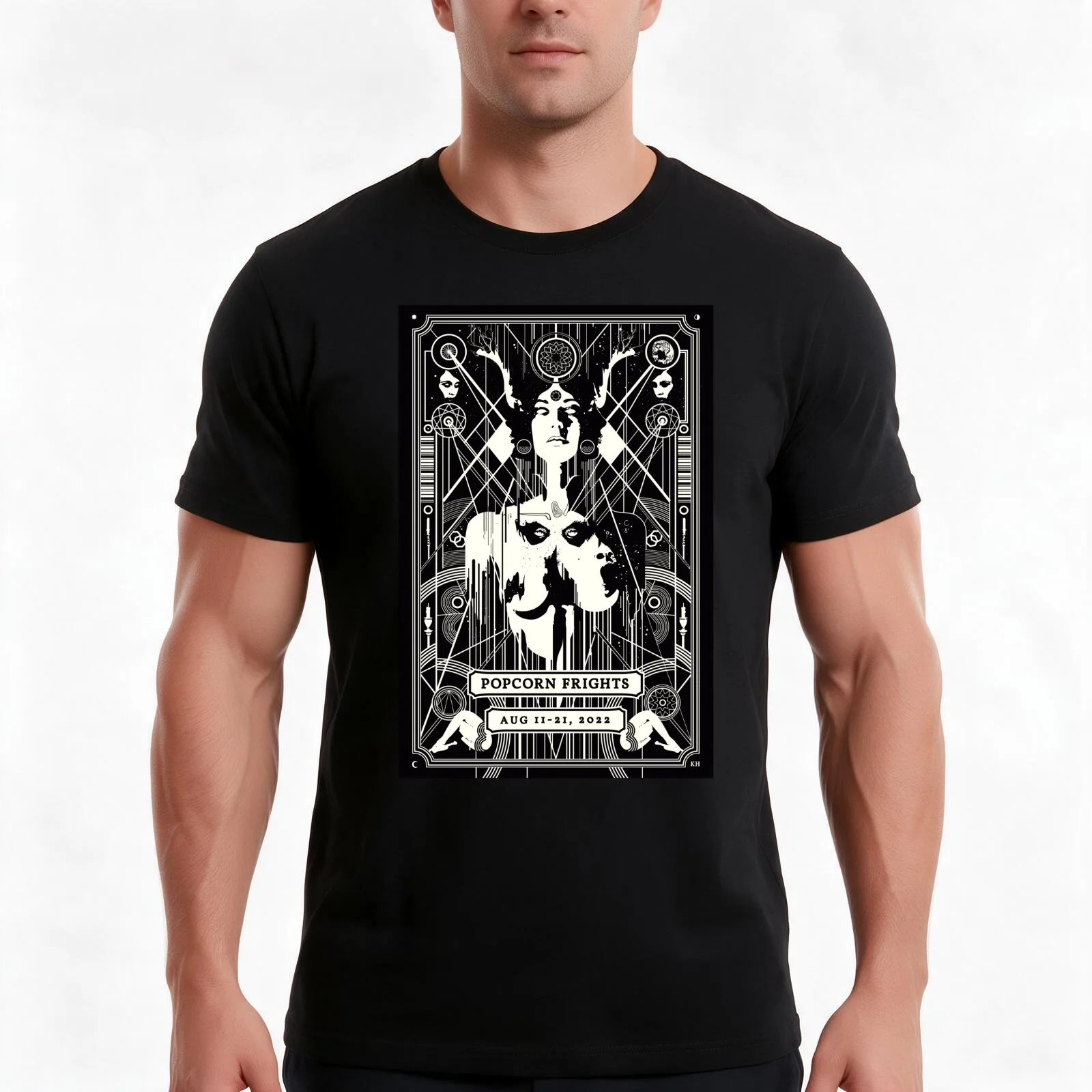 Popcorn Frights 2022 T-Shirt, Summer Casual Cotton Tee, Oversized Streetwear Tops, Vintage Graphic Print, Loose Fit Short Sleeve