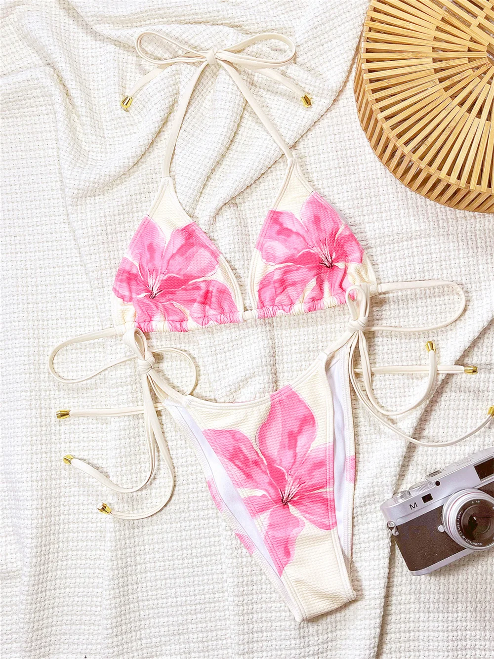 

Sexy Floral Bikini Lace-up 2-piece Kawaii Printed Swimsuit Women String Swimwear Backless Beachwear Bathing Suit Vacation Outfit