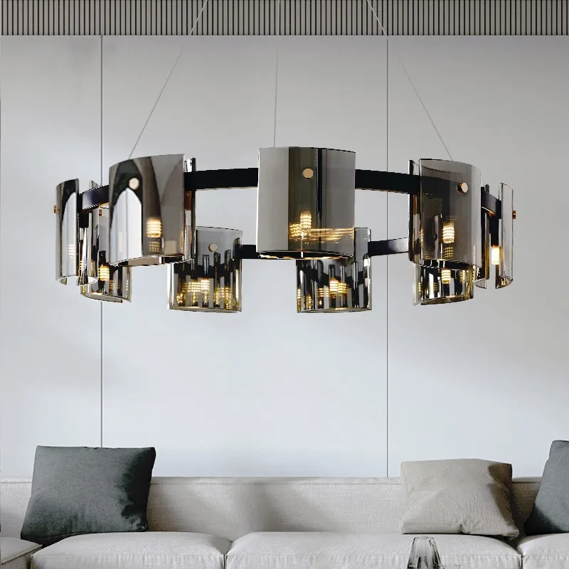 

Modern Crystal Chandelier Smoke gray+black Hanging Light Luxury Villa Lighting Living Dining Room LED Lamp Home decor