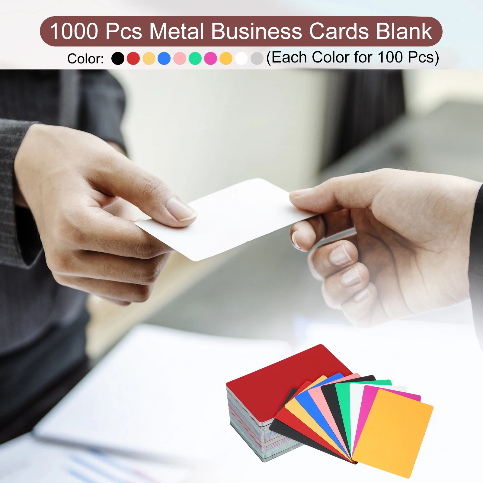 

1000Pcs Metal Business Cards Blank 0.21mm Thick 3.4x2.1 Inch Aluminum Laser Engrave Printable Name Card for Custom DIY 10 Colors