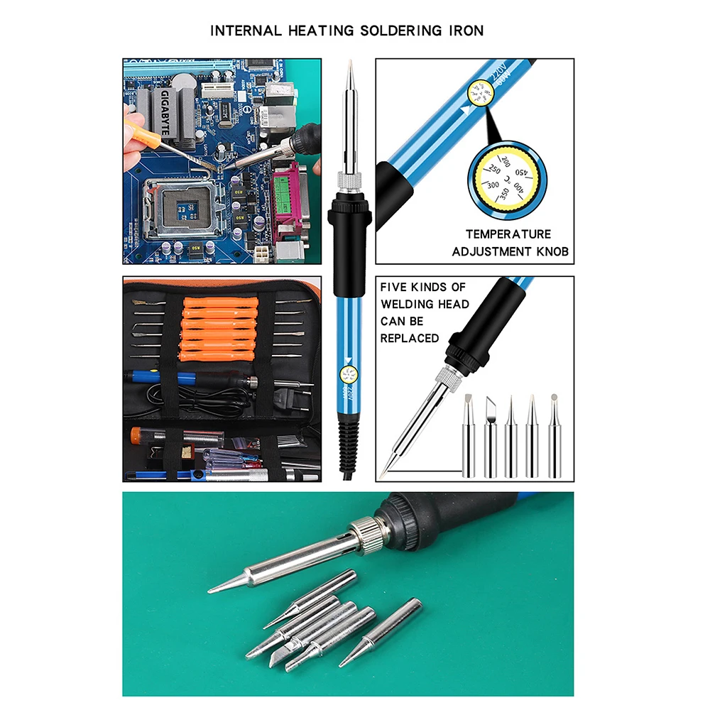 WENXING Full Set 60W 110V/220V Electric Soldering Iron Kit with Adjustable Temperature Welding Iron Electronic Repair Tool