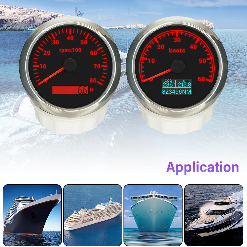Rhaxel 85mm GPS Speedometer 30KNOTS 60KNOTS 60K 120K 200K with COG TRIP with 4K 6K 8K Tachometer with Backlights for Marine Car