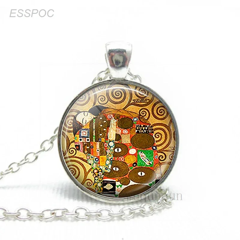 Van Gogh Starry Night Sky Necklace Art Glass Dome Jewelry Monet Klimt\'s Paintings Pendant Fashion Women Lover Gift Dropshipping