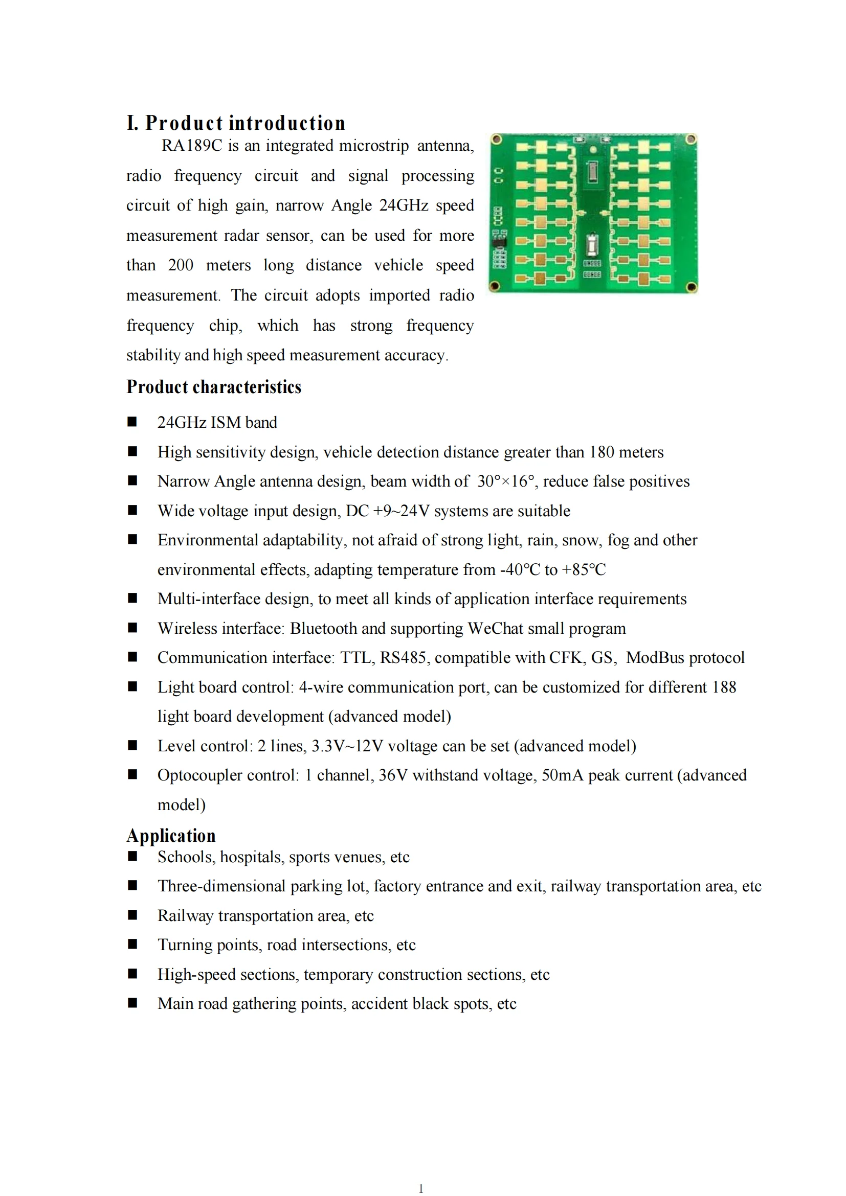 High Precision 24GHz Velocity Radar Sensor For Long Distance Speed Measurement Of More Than 200 Meters