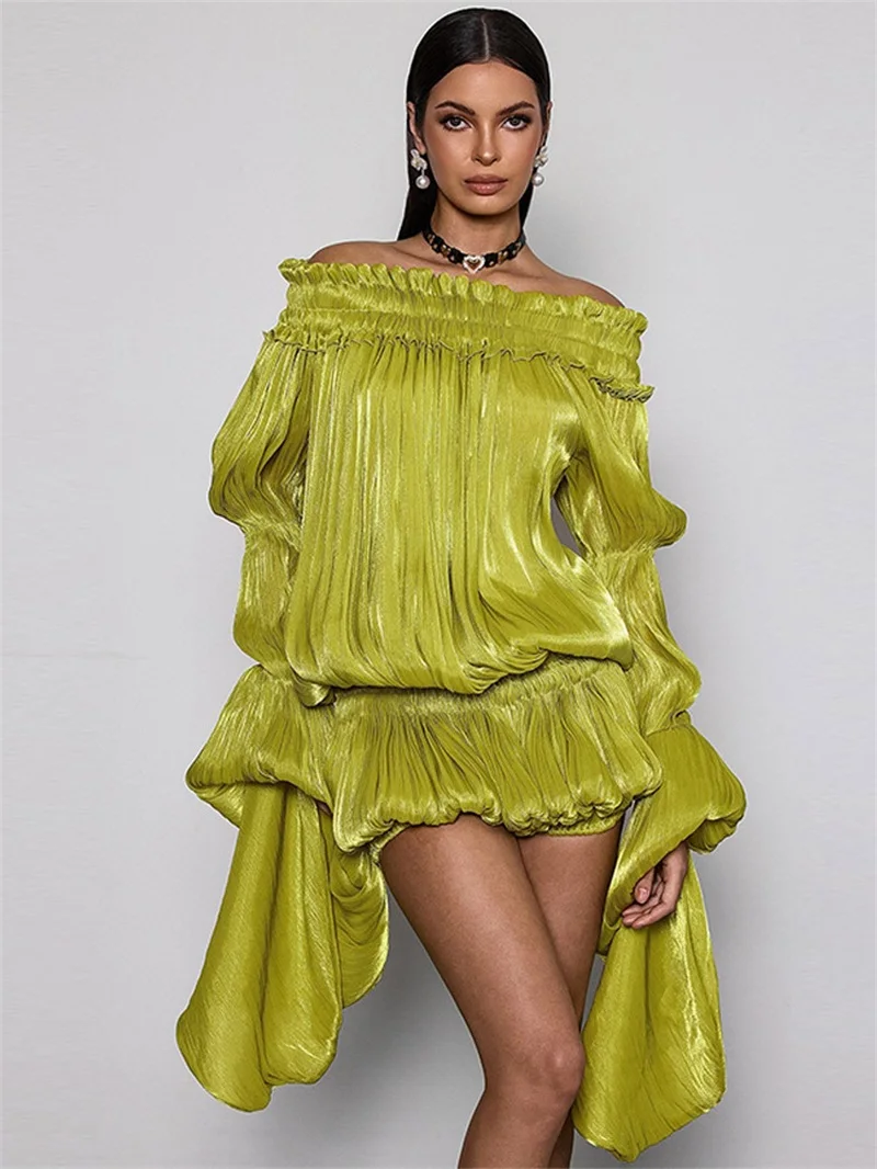 vestido-de-fiesta-verde-brillante-con-pantalones-cortos-manga-abullonada-corte-tubo-sexy-con-hombros-descubiertos-para-otono-cumpleanos-noche-de-gala