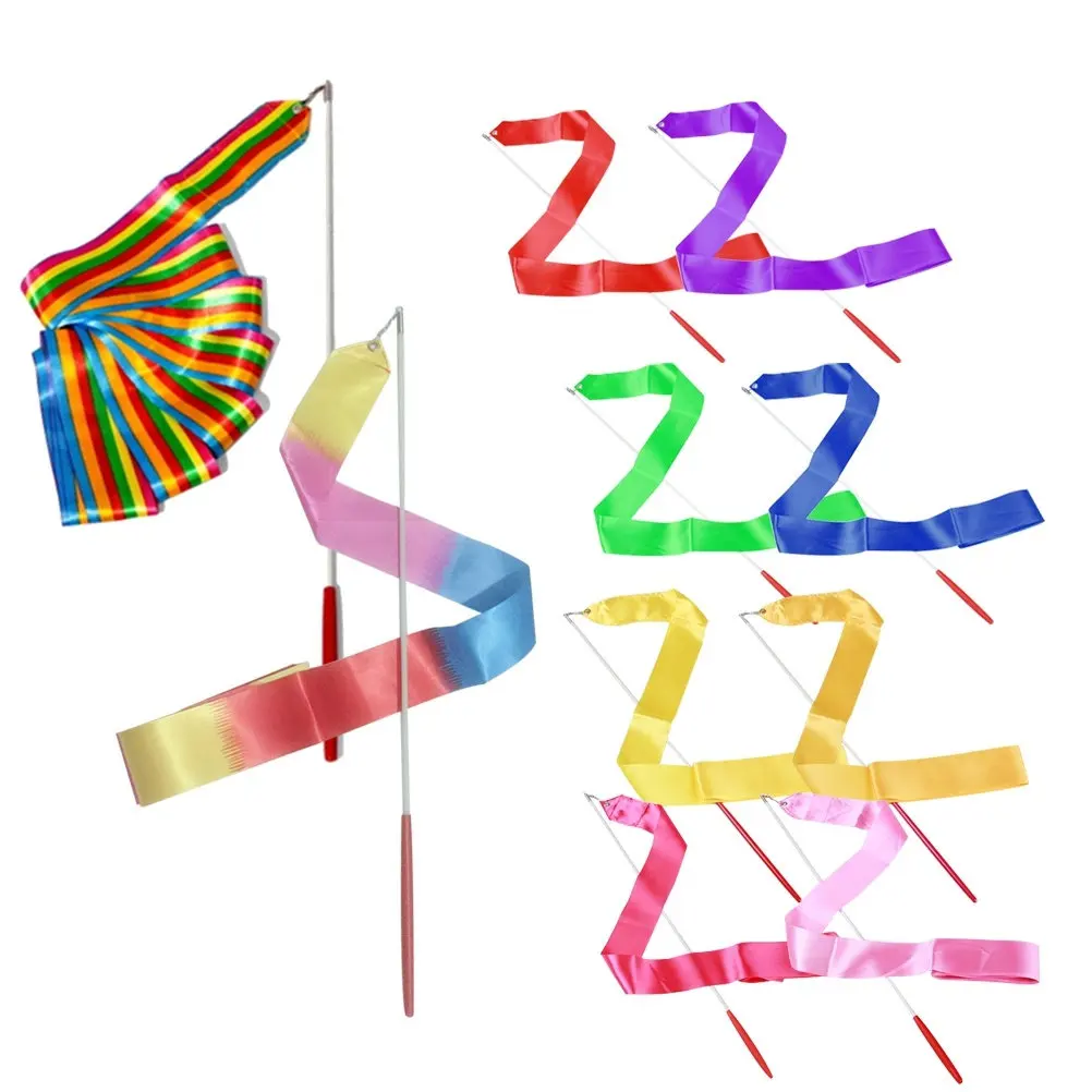 10Pcs 3.2m Artistic Gymnastics Ribbons for Rhythmic Dance Chinese Oriental Circus Color Guard Marching Band Training Streamers