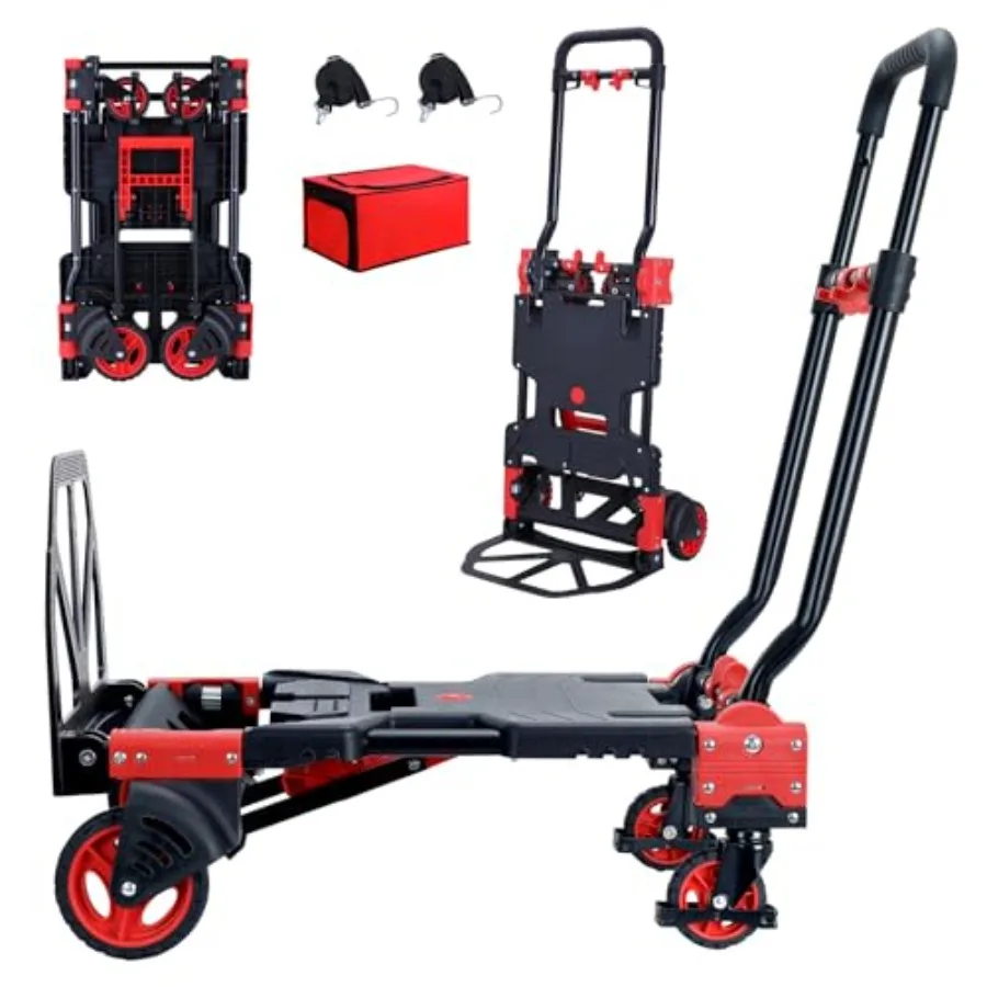 

2 in 1 Hand Truck Dolly Foldable for moving, steel frame, black, 330LB capacity with retractable handle and smooth-rolling whee