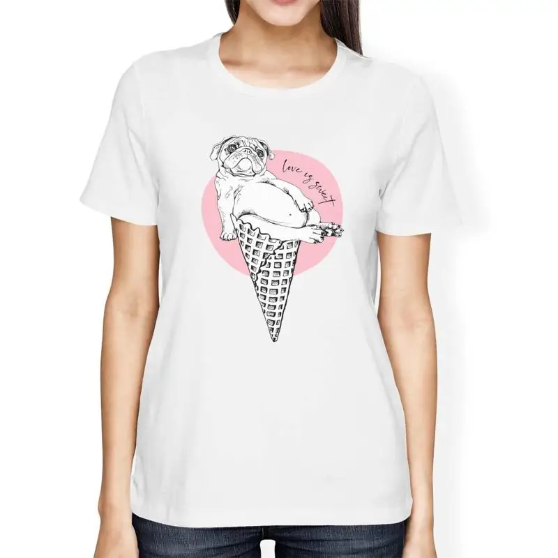 

Женская футболка свободного кроя 1T Love Is Sweet Pug Ice Cream