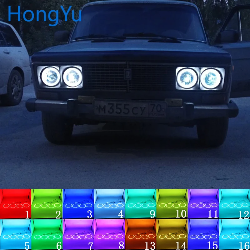 Latest Headlight Multi-color RGB LED Angel Eyes  Ring Eye DRL RF Remote Control for Lada Vaz 2106 1976 - 2001 Accessories