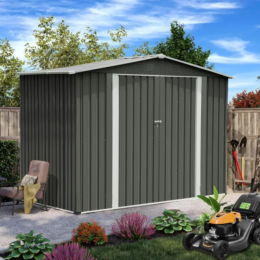 

Outdoor Storage Shed House Portable 6x8 FT, Metal Shed with Air Vent and Double Lockable Doors for Backyard Garden, Waterproof