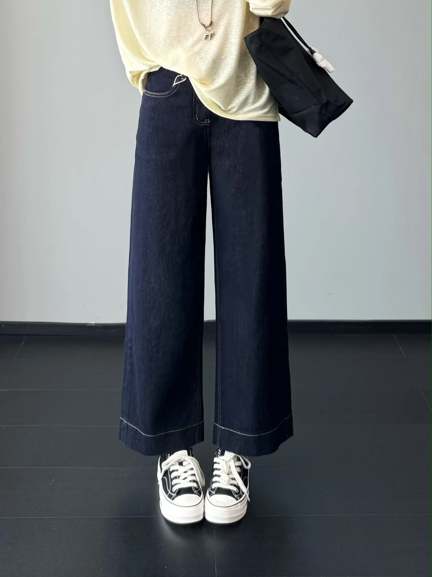 

High Waist Straight Leg Wide Leg Jeans Slimming Effect Miniature Grandmother Pants Summer Washed Ladies Fashion