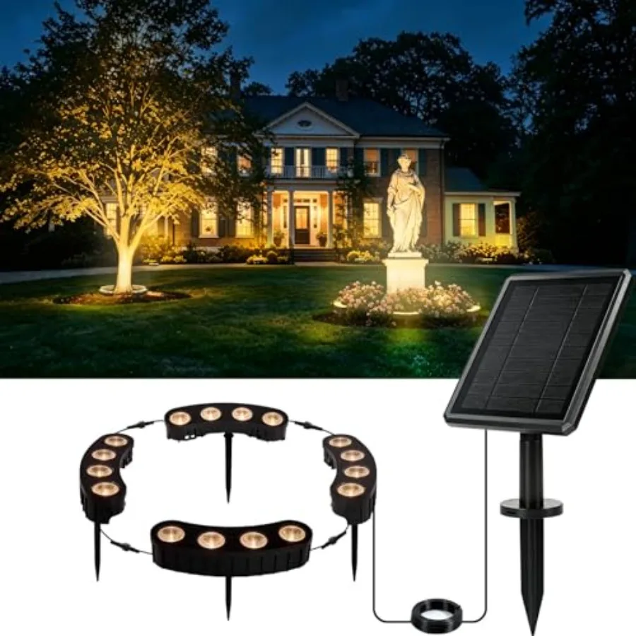 Solar Tree Lights Outdoor, Upgraded Landscape Lighting with 4000mAh Battery, Warm White LED Ring Palm Tree Lights, 3-in-1 Stake