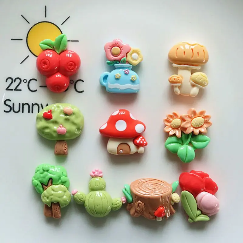 10Pcs New Cute Fruit Trees, Mushrooms, Flowers Series Resin Flatback Ornament Jewelry Making Manicure Hairwear Accessorie