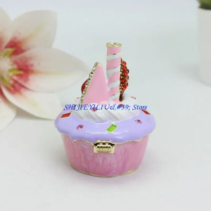 E21F Handcrafted Enamel Alloy Ring Holder In Blue And Pink For Gift Giving