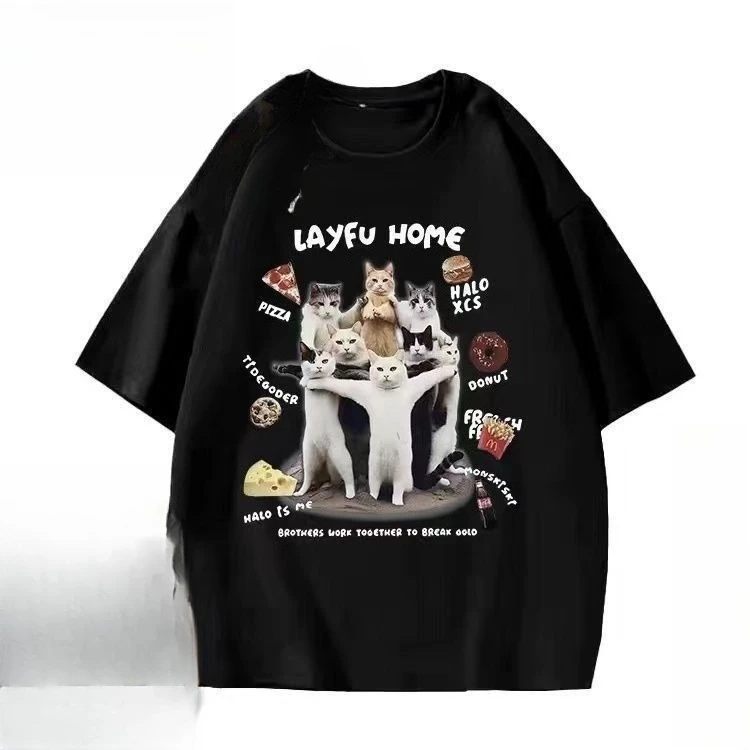 تي شيرت À Manches Courtes Pour Chat Amusant De Niche Americain، Imprimé D'mente Pour Hommes Et Femmes، Le Haut En Coton Ample #1