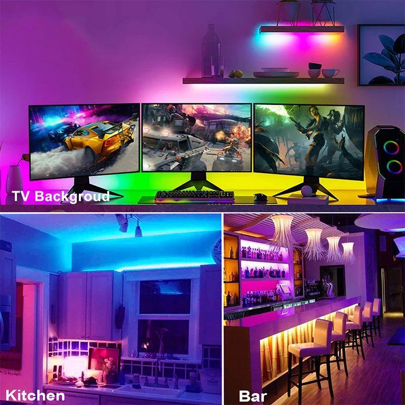 5050 Rgb Led Strip Lights Wifi Alexa Rgb Led Tape 220V Neon Strips Music Sync Led Light Strips Bluetooth Room Decoration 30M