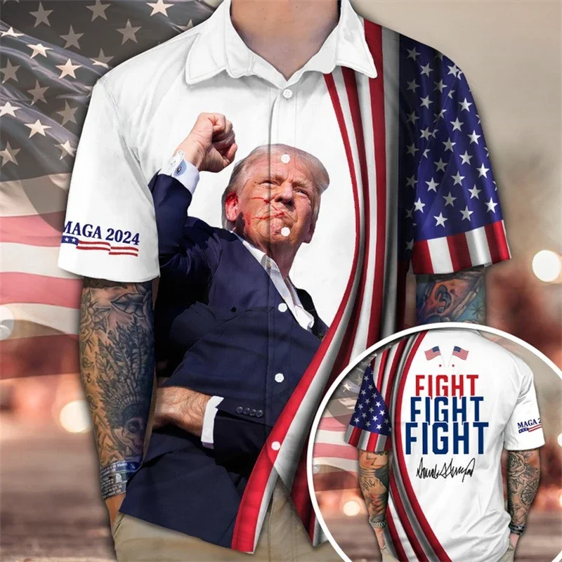 Donald Trump 3D Printed Shirt Comfortable Short Sleeve Shirt with Flaps Street Election President Summer Clothing 2025