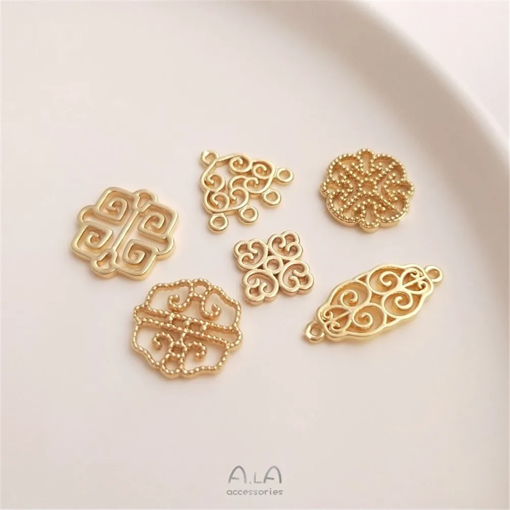 

Copper-plated Color 14K Gold Pendant Hollow Flower Totem Double Hanging Multi-hanging Diy Earrings Bracelet Accessories