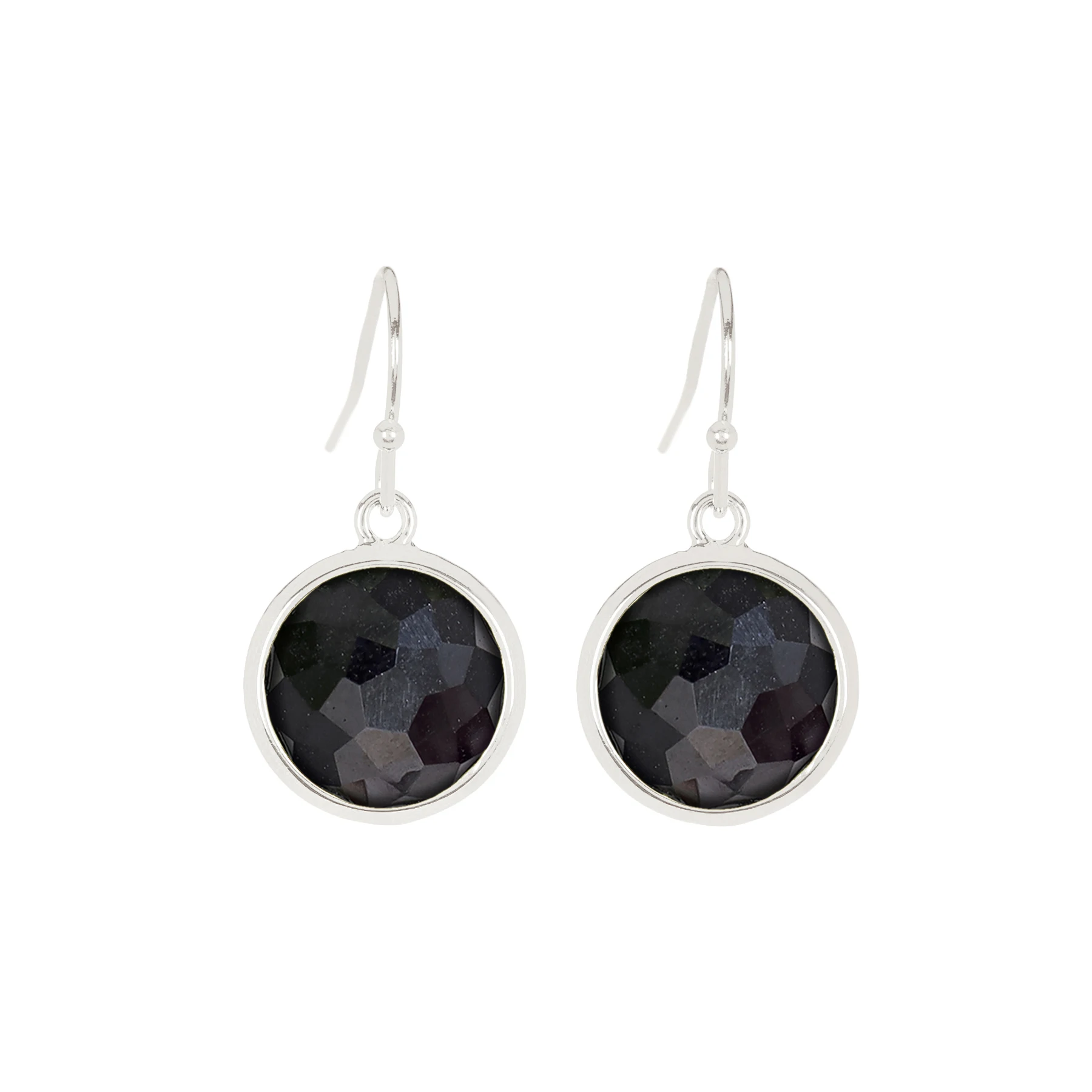 Hematite Fancy Cut Round Drop Earrings Gemstone Earrings For Women