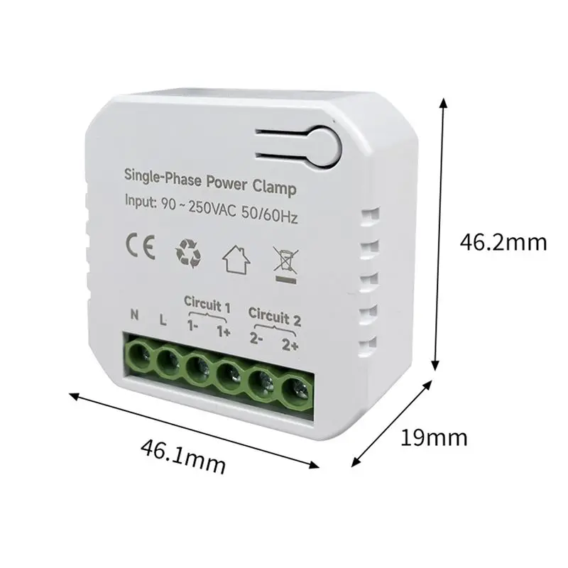 

(CNIM) Умный Wi-Fi счетчик энергии Tuya 120A с 2 трансформаторами тока (клещами) 90-250В, монитор мощности в кВт·ч, статистика потребления электроэнергии