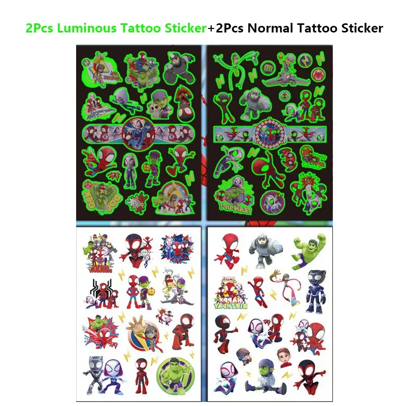 4Pcs/set Disney Luminous Avengers Tattoo Stickers Waterproof Stitch Frozen Sticker Birthday Party Supplies Decoration Kids Gift