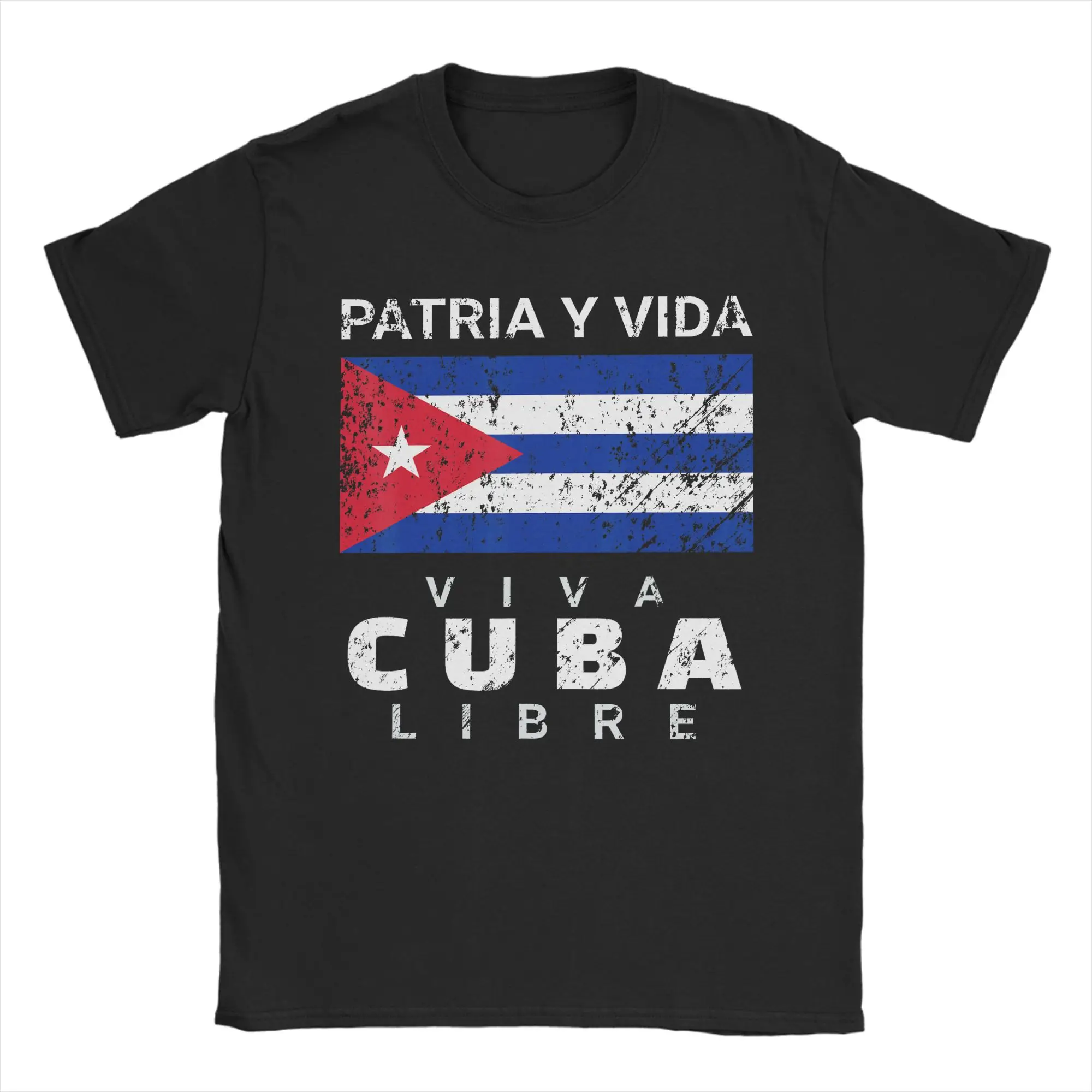 Viva Cuba Libre Patria Y Vida Cuban Distressed Cuban Flag T Shirt  Leisure T-Shirts Short-Sleeve Tops Cotton Oversize Top Tees