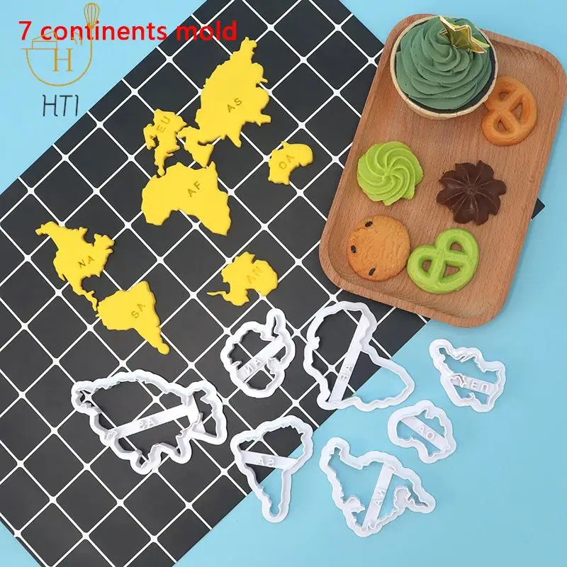 Seven Continents Shape Cookie Cutters 3D Plastic World Map Biscuit Mold Cookie Stamp DIY Fondant Cake Mould Pastry Baking Tool