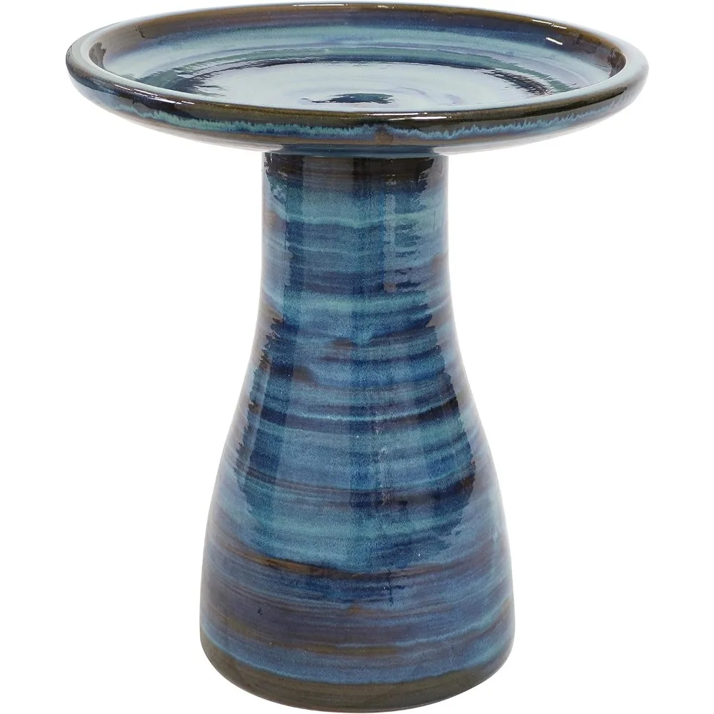 

21 H Ceramic Bird Bath for Outside - Hand-Painted Outdoor Bird Bath Bowl, UV/Frost-Resistant Finish - Galaxy Blue - Cl