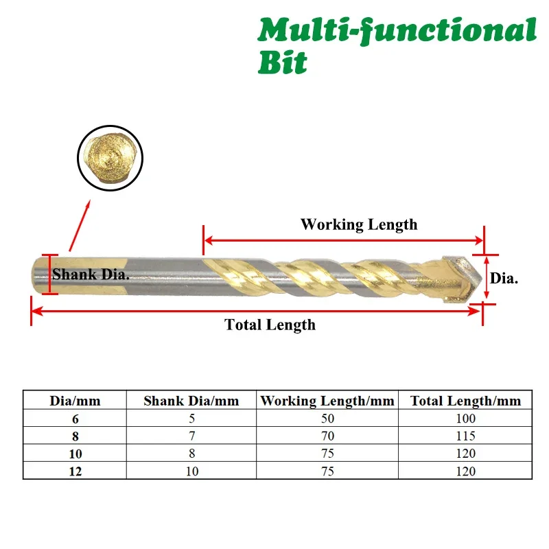 4PCS/Set 6 8 10 12mm Multi-functional Glass Drill Bit Triangle Bits For Ceramic Tile Concrete Brick Metal Stainless Steel Wood