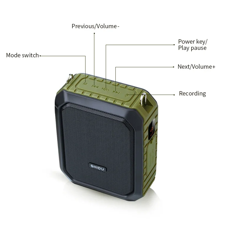 M800 Shidu Original Waterproof Mini Voice Amplifier Control Portable Wireless Wearable Voice Amplifier Speakers With Microphone