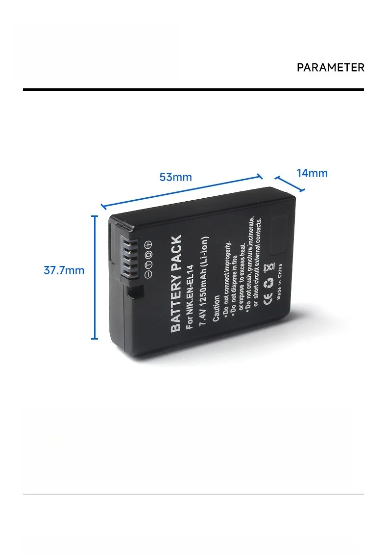 니콘 D3100/D3200/D3300/D5100/D5200용 EN-EL14A 1250mAh 배터리 20% 추가 전력 USB-C 고속 충전 과충전 보호