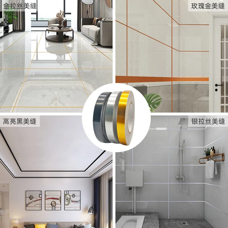 20M Self-Adhesive Tile Stickers Floor Edging Waterproof Seam Wall Stickers Gold Silver Tile Tape Wall Gap Ceiling Home Decoratio