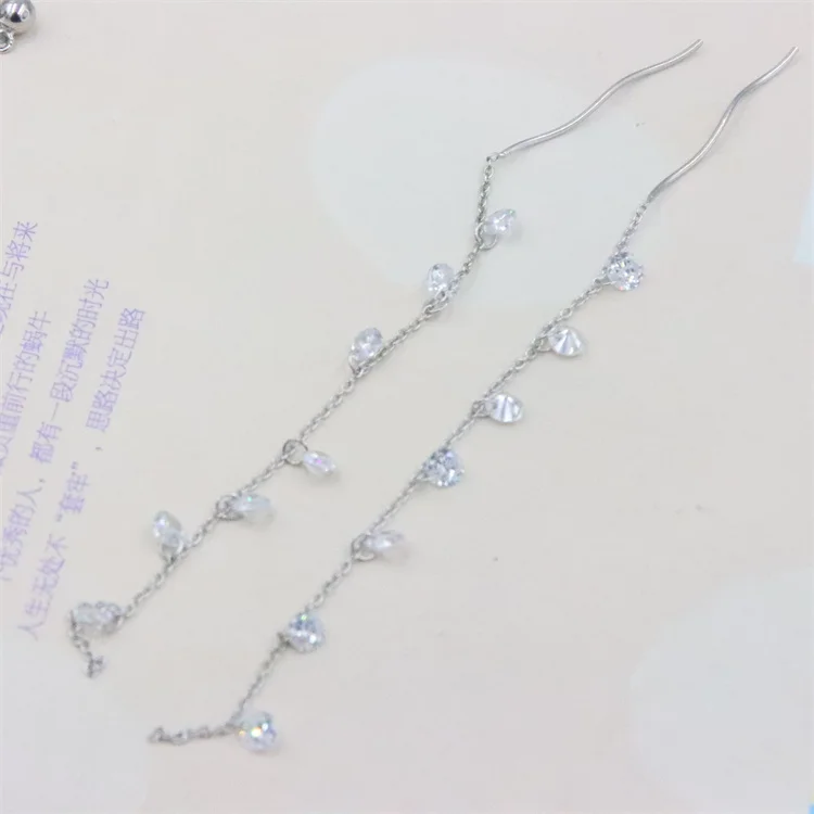 ZFSILVER Genuine 925 Sterling Silver Tassel Zircon Sweet Female Ear Line Eardrop For Women Girl Earrings Jewelry Acessories Gift