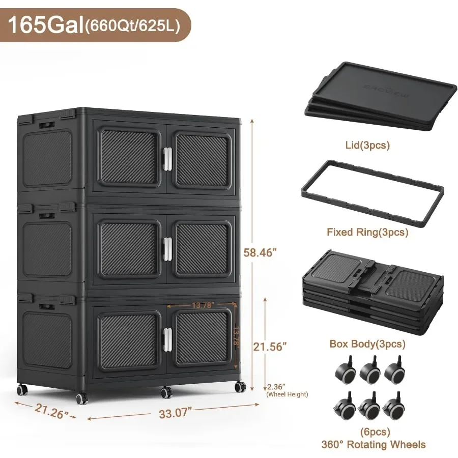 660 Qt Extra Large Stackable Storage Bin with Lids, 3 Pack