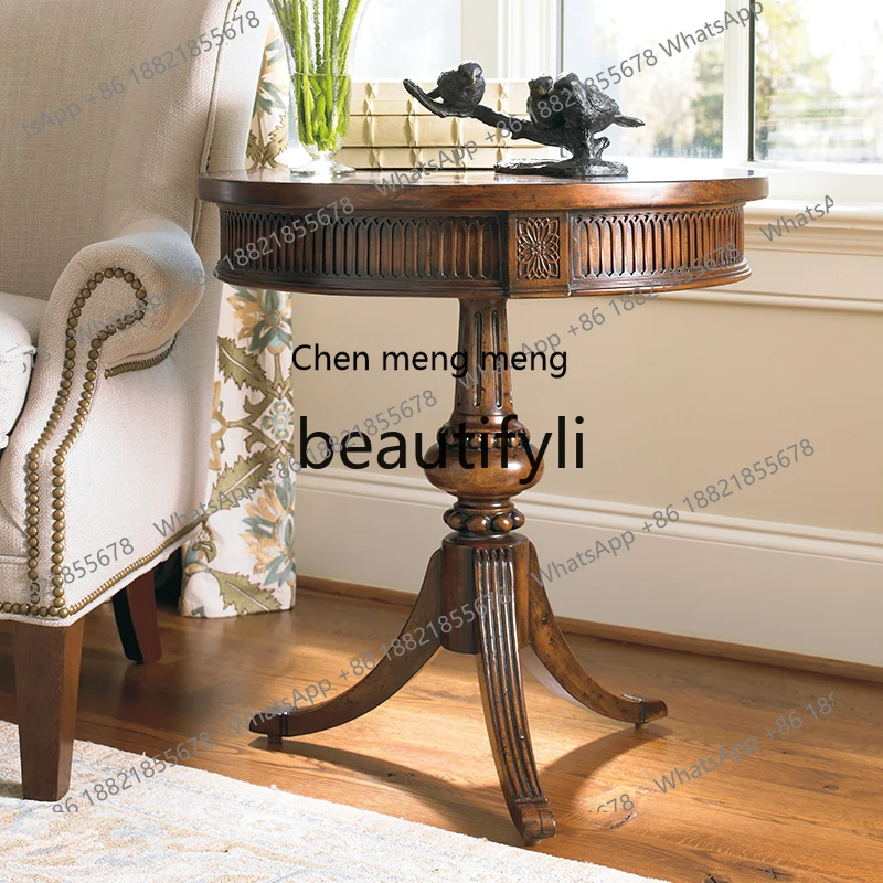 Q178 American French solid wood round corner few neoclassical light luxury living room side few carving casual few