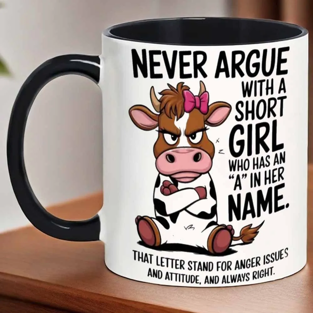 1pc, 11oz, Angry Cow with Pink Bow Mug, Playful Farm Design, Great for Animal Lovers/ Casual Decor - Quirky Gift