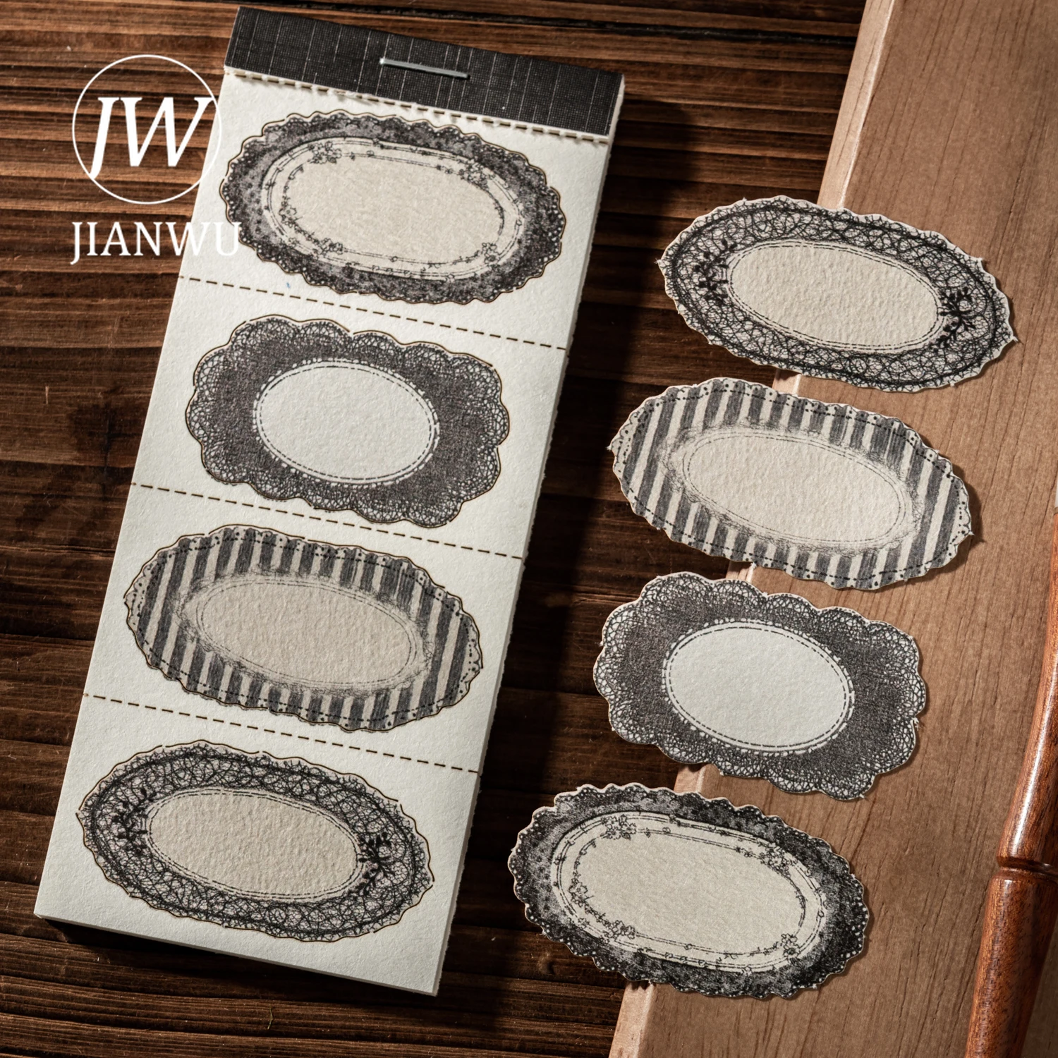 JIANWU Ripples of Desire Series Vintage Lace Border Landscape Material Collage Memo Pad Creative DIY Junk Journal Stationery